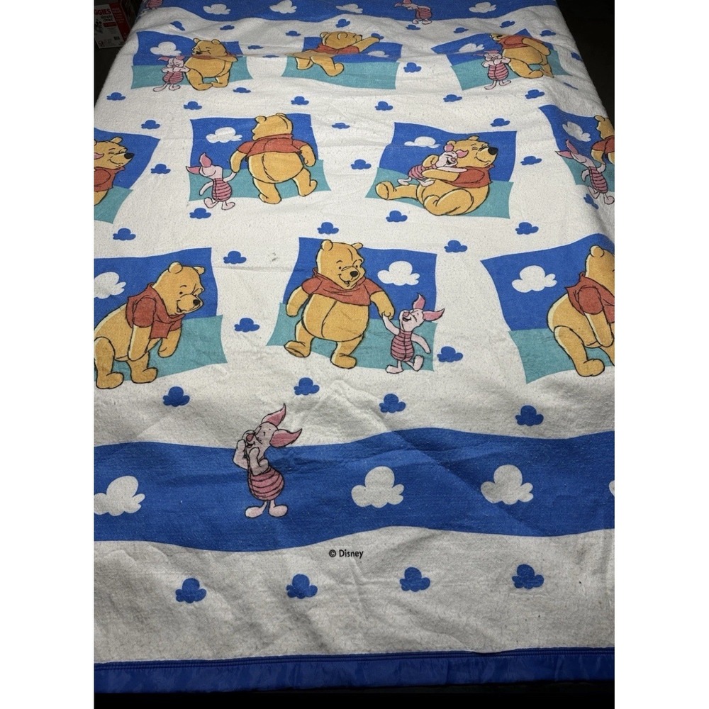 Vintage Disney Winnie the Pooh & Piglet Blanket Comforter Silk Edge